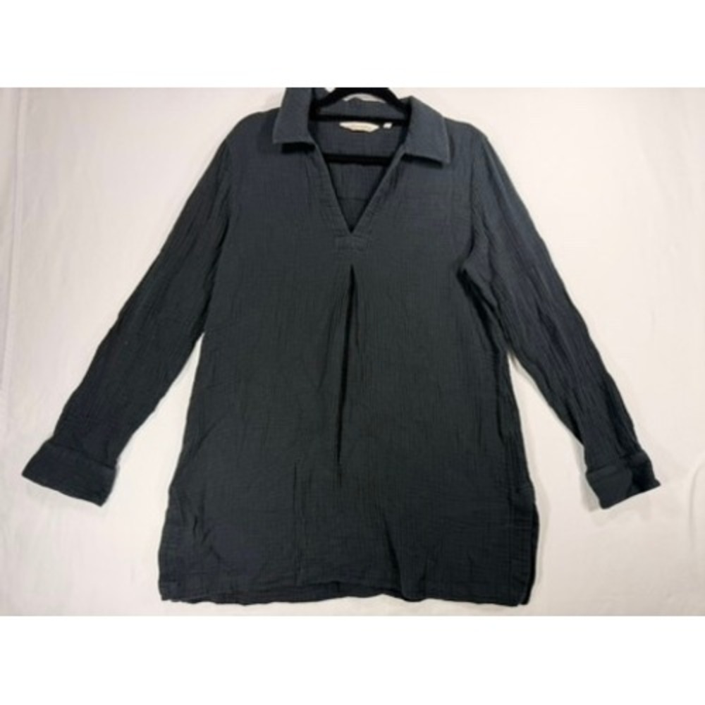 Soft Surroundings Tunic Women S Black Excellent Gauze Cotton V-Neck Long Sleeve